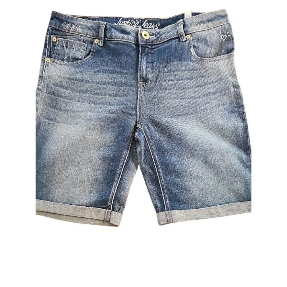 Justice Girls Simply Low Bermuda Denim Shorts Bundle 2 Pairs Blue Size 16.5 Plus